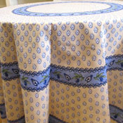 Round Cream and Blue Monaco" Tablecloth